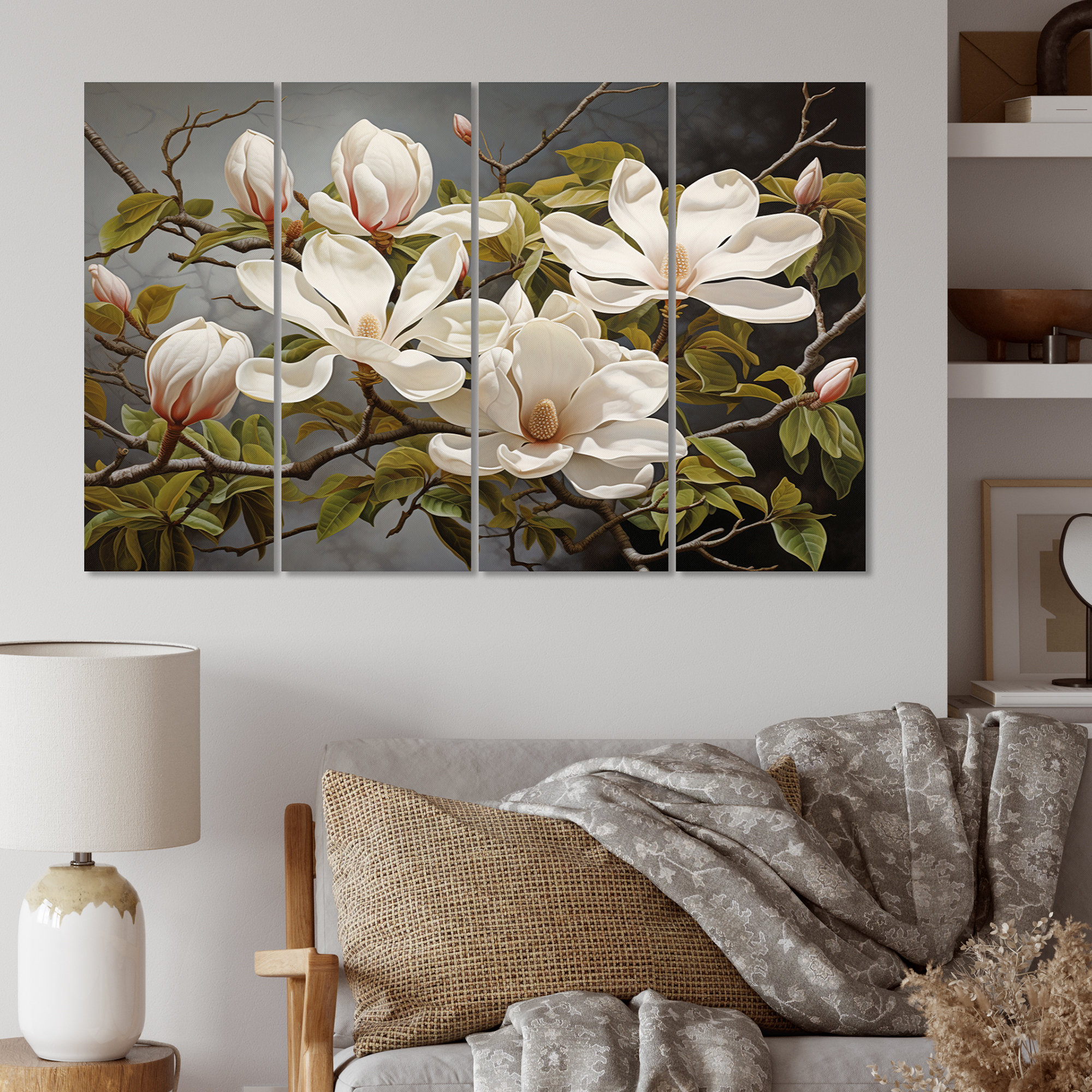 Red Barrel Studio White Green Magnolias Magnolia Serenity - Floral Wall